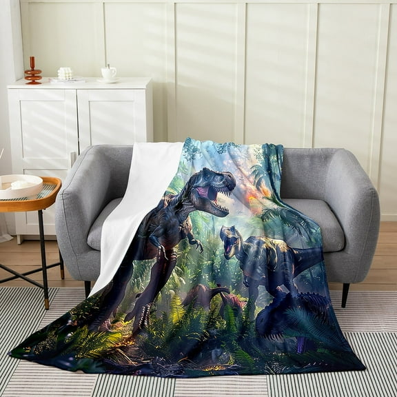3D Dinosaur Blanket Dino Silhouettes Jurassic Evolution Throw Blanket Young Ancient Safari Animal Fleece Blanket Jungle Woodland Fuzzy Blanket,Microfiber Throw 50x60