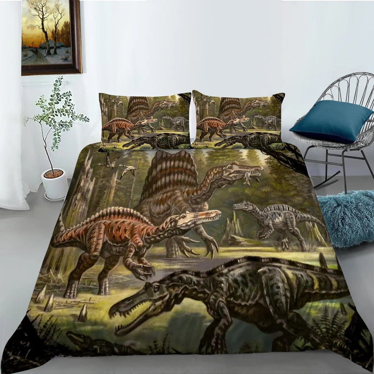3D Dinosaur Duvet Cover Set Queen Size for Boys Dinosaur Bedding Set T