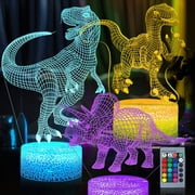 QiShi 3D Dinosaur Night Light - 7-Color LED Lamp w/ Remote, Kids Room Decor
