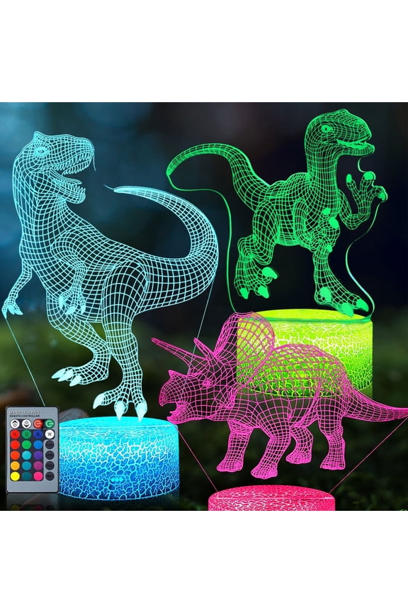 3D Dinosaur Night Light for Kids, 16-Color Changing Lamp with Timer, Remote & Smart Touch, 3 Patterns, Bedroom Decor for Boys and Girls