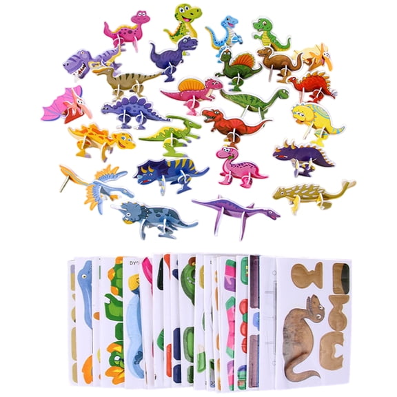 3D Dinosaur Paper Puzzles Set, 25 Pack 3.5X2.25 Inch Craft Kit, Puzzle for Student, Kids Activity Kit, Lightweight Cardboard Paper Figures for Student Hobby, Independent Play and