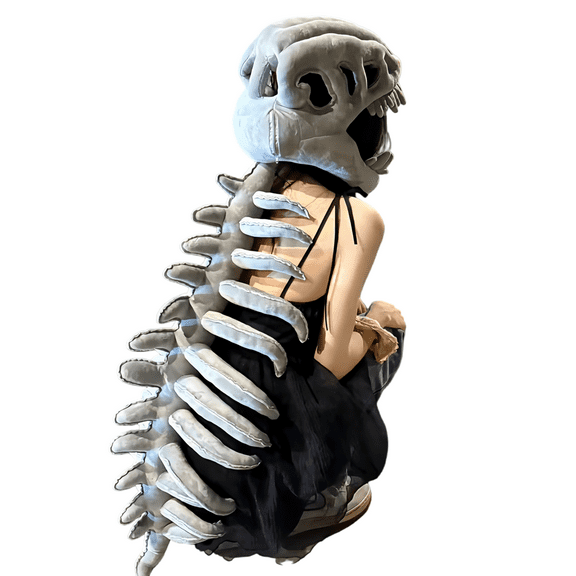 3D Dinosaur Skeleton Plush Toy, Realistic Fossil Skull Stuffed Plush with Soft Spine Tail, Giant Jurassic Dinosaur Plush Figure, Creative Cosplay Decoration for Home, Party, Halloween, Gift Display