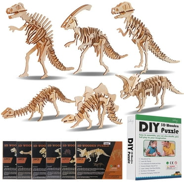 3D Dinosaur Skeleton Puzzle Assembly DIY Simulation Wooden Craft Kit Model Toy for Kids and Adults set of 6