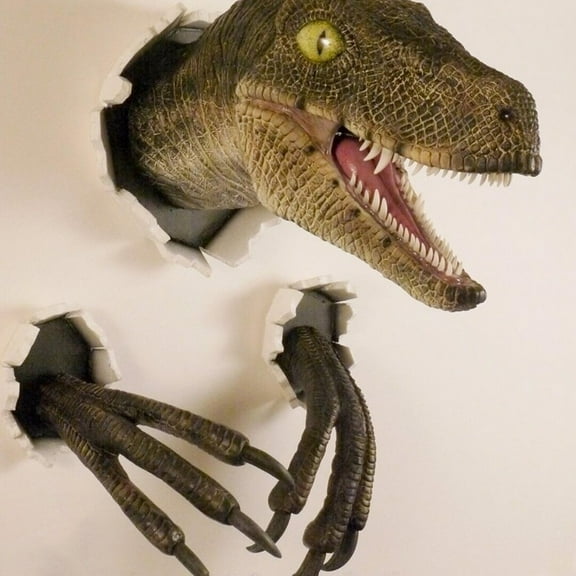 3D Dinosaur Wall Sculpture Set - Lifelike 3D Wall Sculpture Set for Kids' Bedrooms & Home Decor - Realistic Dino Head