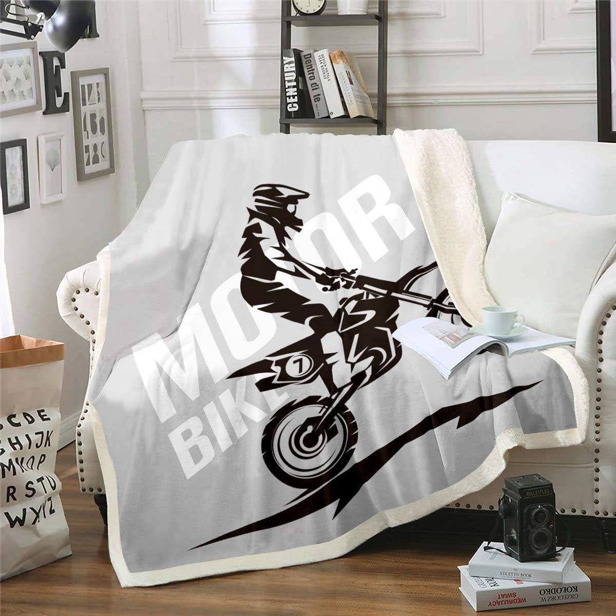 3D Dirt Bike Blanket for Kids Teen Man Extreme Sports Theme Fleece Blankets Motocross Racer
