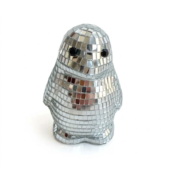 3D Disco Mirror Penguin Ornament, 4.5inch Disco Ball Mosaic Finish Glitter Penguin Figurines for Tiered Tray Centerpiece House Party Indoor Outdoor