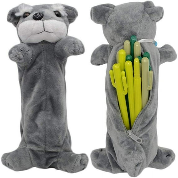3D Dog Shape Pencil Pen Bag, Cute Soft Plush Toy Gifts (Schnauzer)
