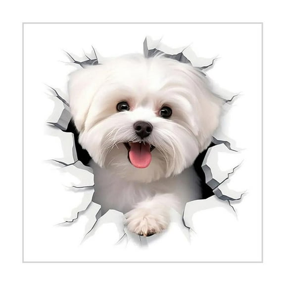 3D Dog Stickers, Cute Puppy Animal Wall Decals, Removable Vinyl Peel and Decals Fridge Stick, For Wall, Maltese Cute Dog