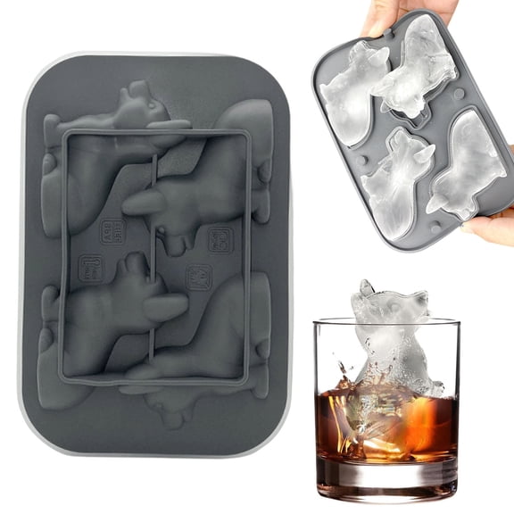 3D Dog Tray Silicone Fun Dogs Shape Ice Maker Dog Lover 3D Corgi Dog Silicone 4 Cavity Large Ice Tray With Funnel Reusable DIY Ice Maker(1Pc)