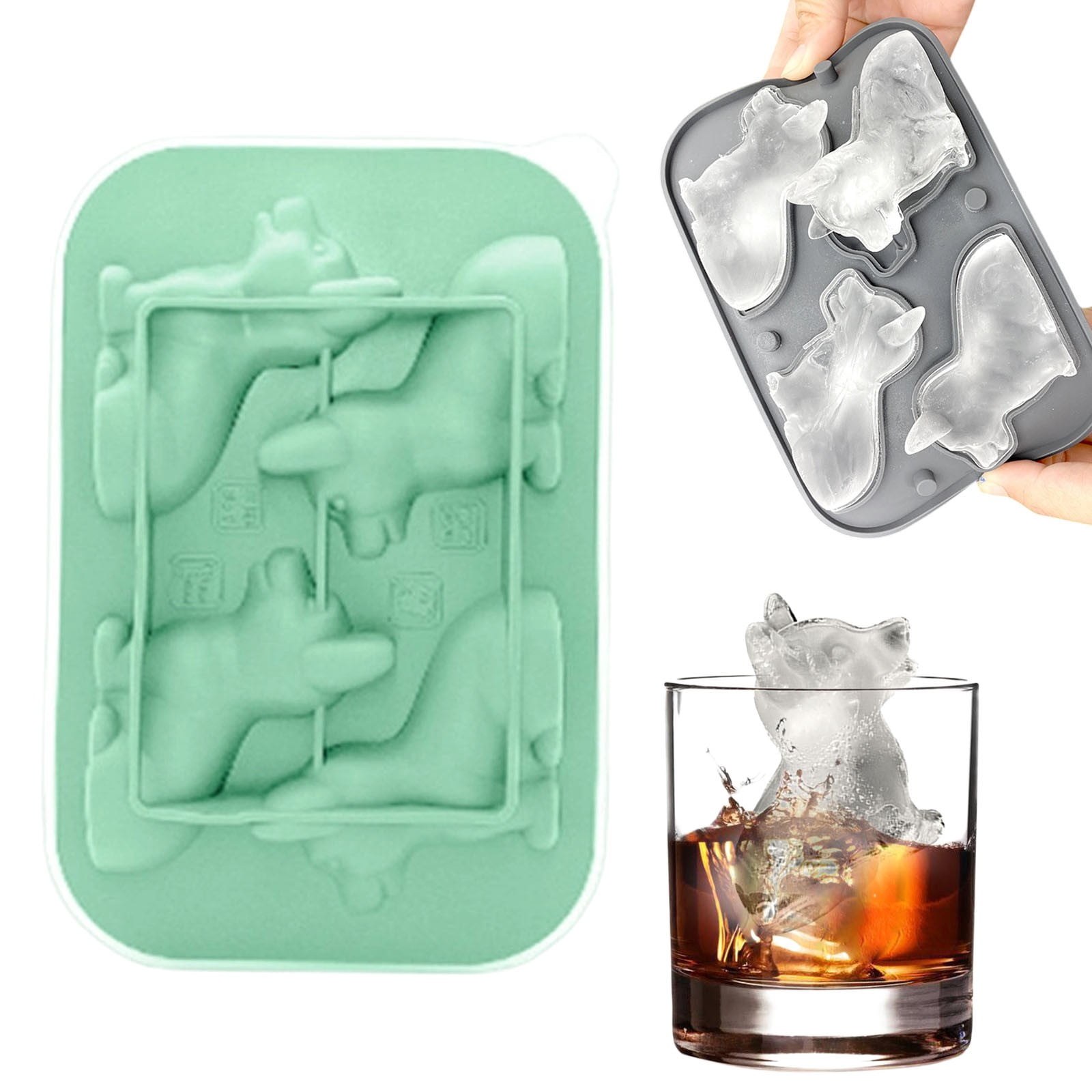 3D Dog Tray Silicone Fun Dogs Shape Ice Maker Dog Lover 3D Corgi Dog Silicone 4 Cavity Large Ice Tray With Funnel Reusable DIY Ice Maker(1Pc)