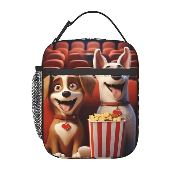 3D Dogs Watching A Movie At The Cinema Reusable Insulated Lunch Bag - Small, Leakproof & Cute Cooler With High Capacity For Men And Women At Work, Picnic & Camping