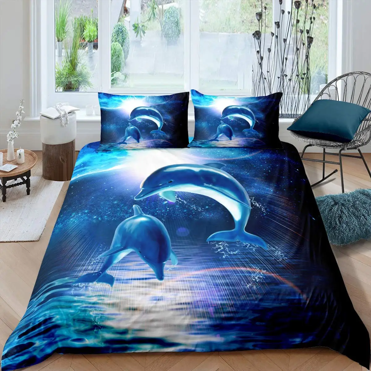 3D Dolphin In Blue Sea King Size Bedding Sets Animal Single Quilt Duvet