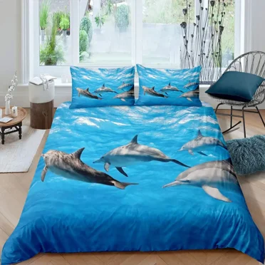3D Dolphin In Blue Sea King Size Bedding Sets Animal Single Quilt Duvet Cover S
