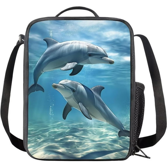 3D Dolphin Thermal Lunch Box Bag, Portable Reusable Lunch Tote with Leakproof Design for Office, Picnic, Blue