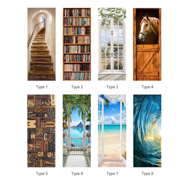 3D Door Mural Sticker – Removable Self Adhesive Wall Decal, Vinyl Door Art Decor for Home, Kids Room, Rental Friendly – Multicolor (2 Pieces)