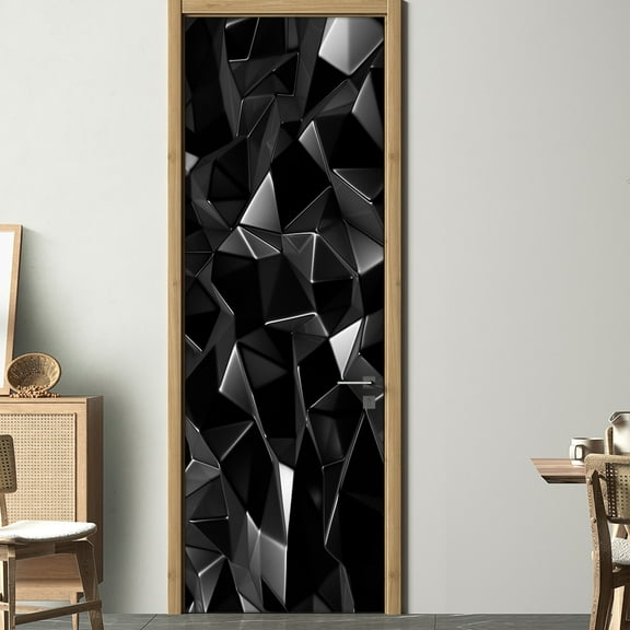 3D Door Sticker Paper Home Decoration Geometric Architecture Visual Effect Triangular Pattern Self-Adhesive DIY Wall sticker Waterproof Mural Fridge Stickers