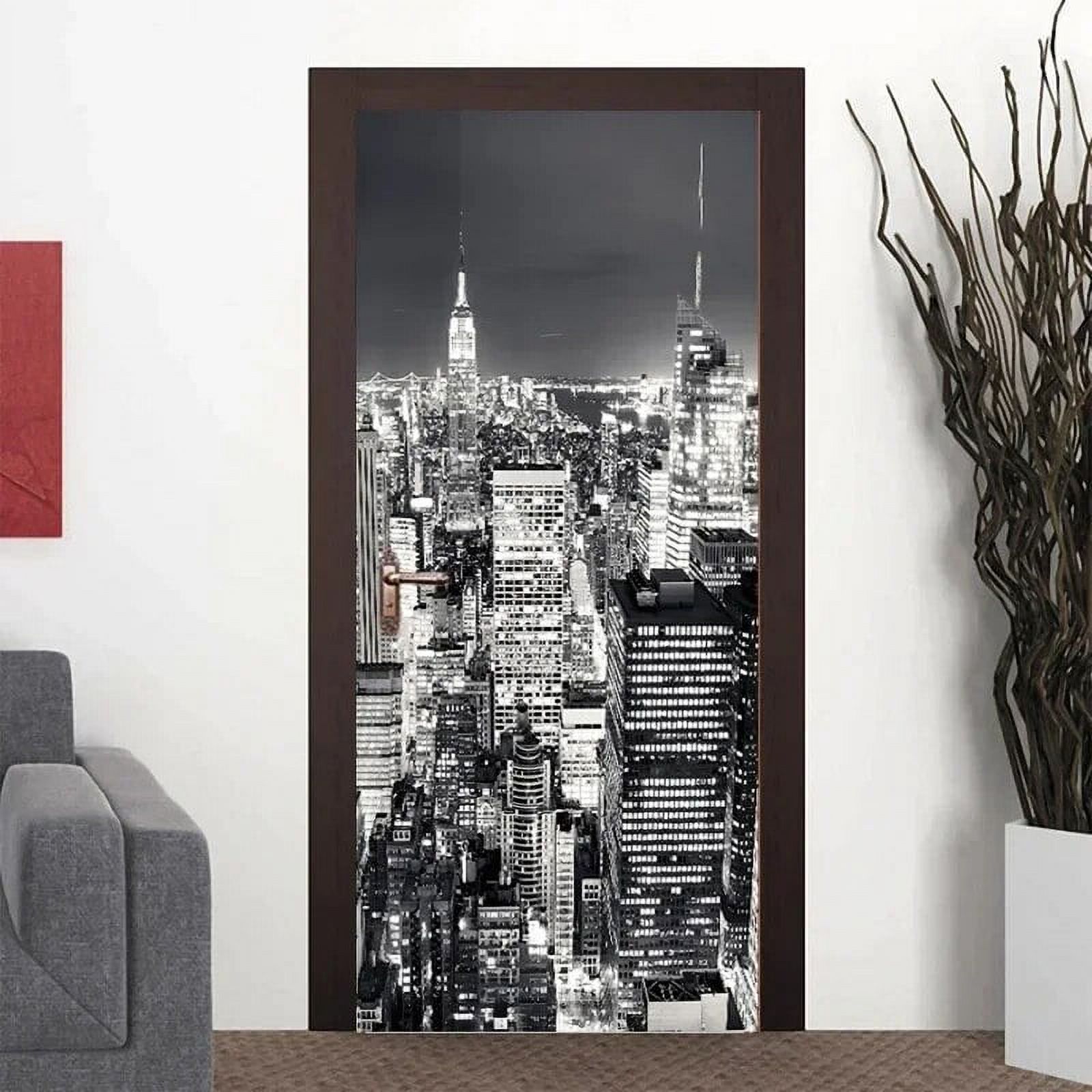 3D Door Sticker Urban Landscape Wallpaper New York Building Mural PVC