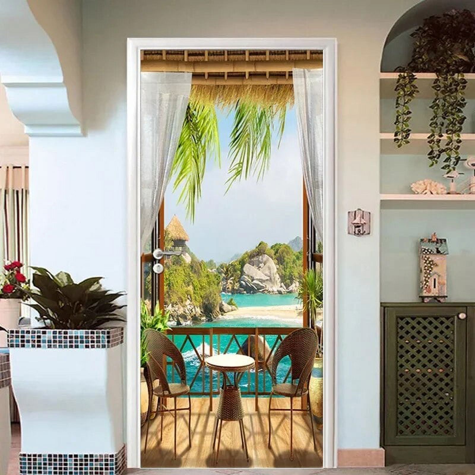 3D Door Sticker Wallpaper Selfadhesive Seaside Landscape Beach Decal