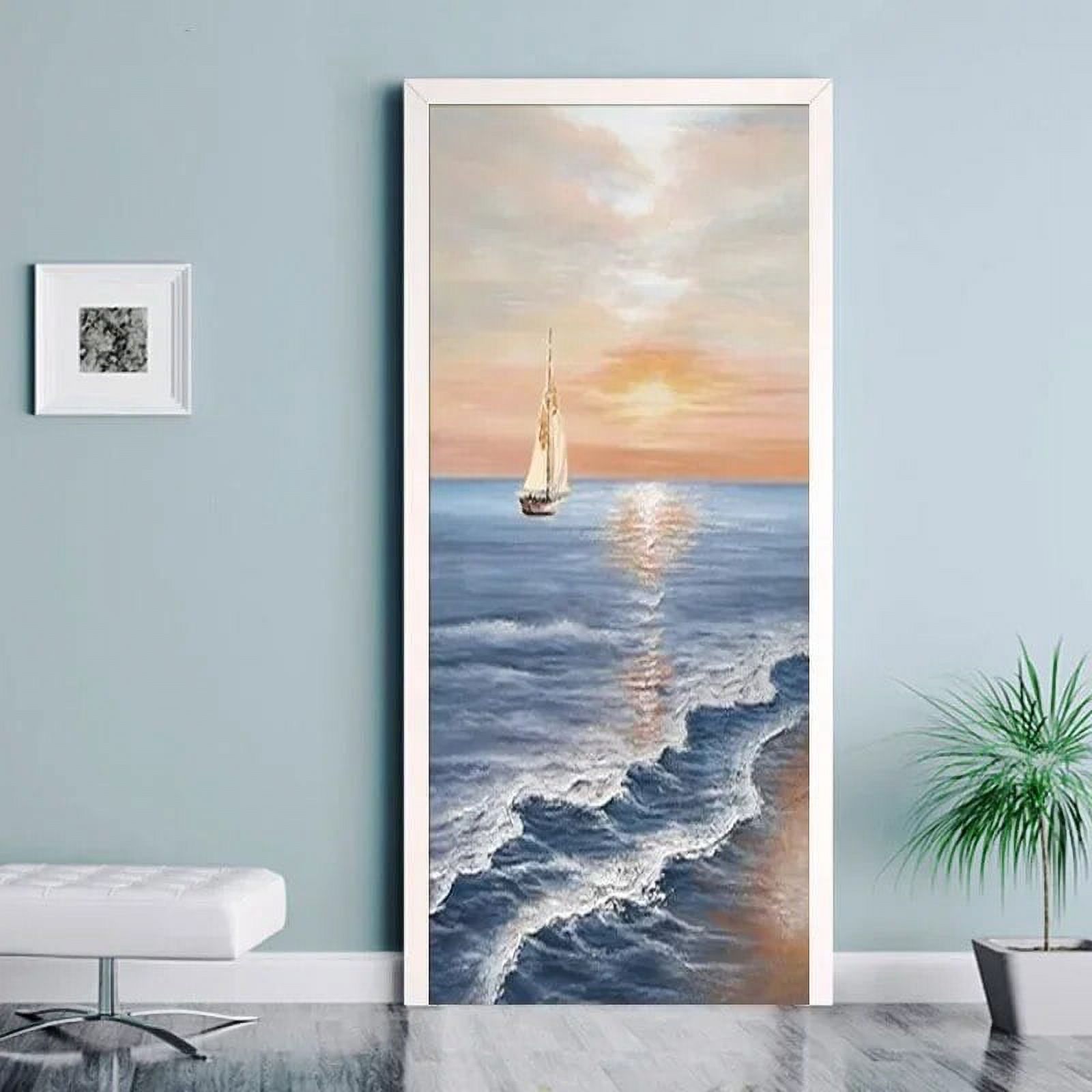 3D Door Sticker Wallpaper Selfadhesive Seaside Landscape Beach Decal