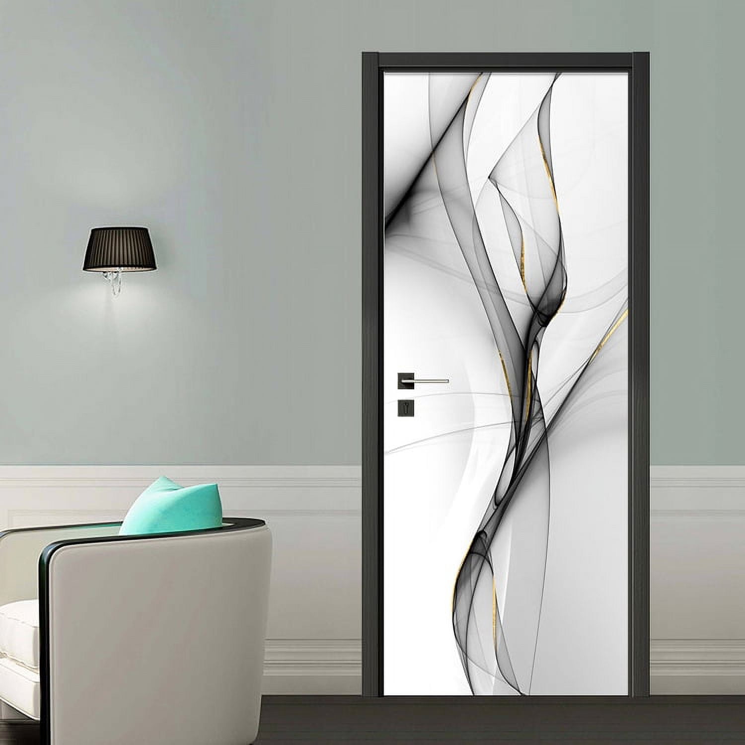 3D Door Stickers Abstract Line Wall Art Mural Wallpaper Self Adhesive