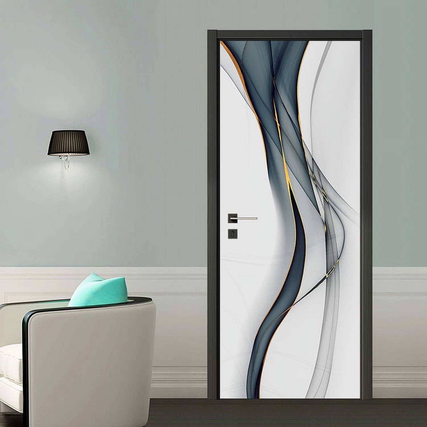 3D Door Stickers Abstract Line Wall Art Mural Wallpaper Self Adhesive Whole  Door Wrap Cover for Kitchen Bedroom Home Renovation, image size:1500x1500