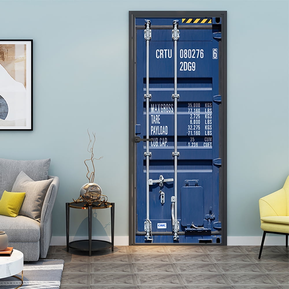 3D Door Stickers for Interior Doors Blue Cargo Freight Container for Transportation Background Vinyl Waterproof Self Adhesive Door Mural,SP-F865,S(38.5x200cmx2Pcs)