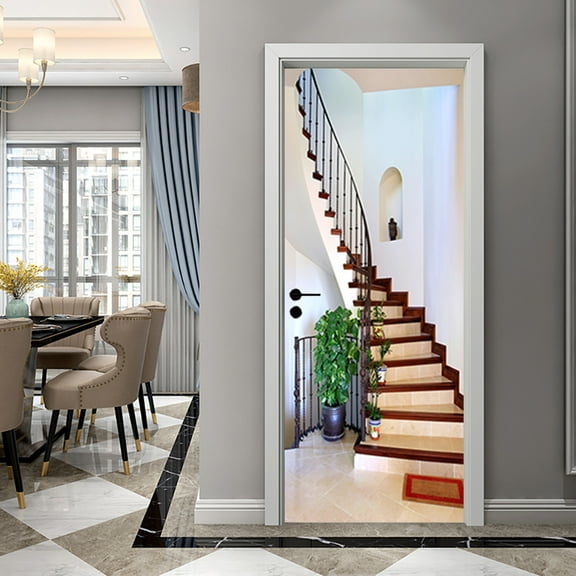 3D Door Stickers Murals Peel and Stick - Stairs - Door Wallpaper Self-Adhesive Decals Removable PVC Waterproof Poster for Bedroom Living Room,SP-F649,M(44x200cmx2Pcs)