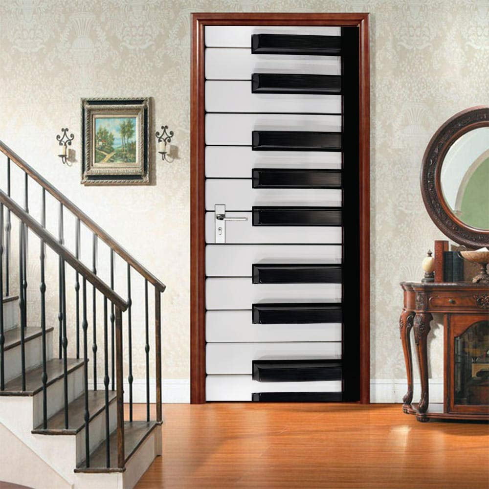 3D Door Stickers Music Black And White Piano Keys Self-Adhesive Removable Pvc Mural Door
