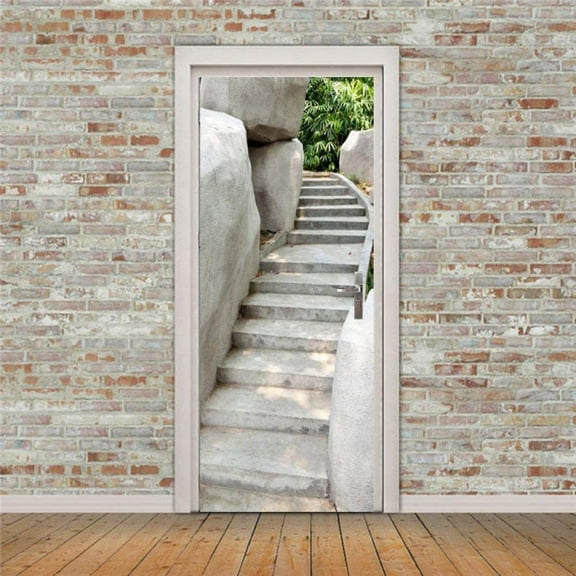 3D Door Stickers Stone Path 90X200Cm Door Stickers Poster Hallway 3D Wallpaper Door Trompe L'Oeil For Living Room Bedroom Home Decoration Waterproof Wall Stickers