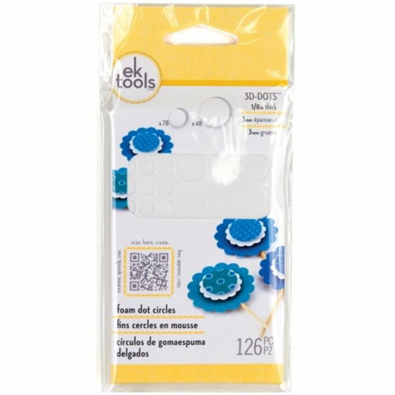 EK Tools 3D Dots Foam Dot Adhesive 126/Pkg-White Circles .125" Thick