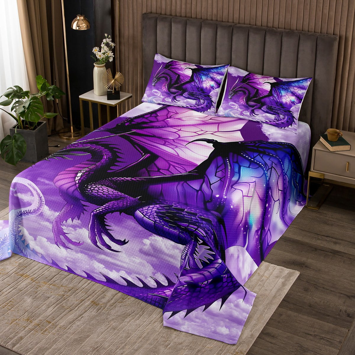 3D Dragon Bedspread Set Fantasy Dragon Wings Coverlet Set Twin,Vintage