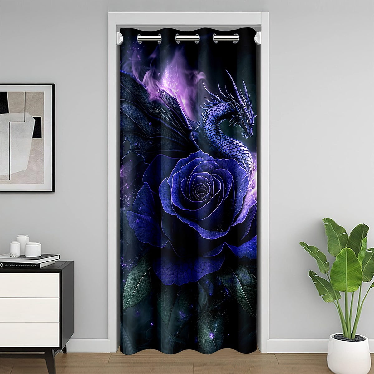 3D Dragon Door Curtain for Doorway Privacy,Blue Rose Floral Closet Door ...