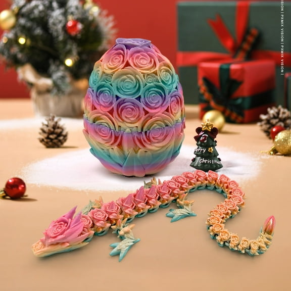 3D Dragon Eggs with Dragon Inside, Valentine'S Day Rose Dragon Egg, Romantic Mystery Dragon Egg, 3D Printed Dragon Egg, 3D Printed Animals, Full Articulated Dragon Crystal Dragon, Rainbow