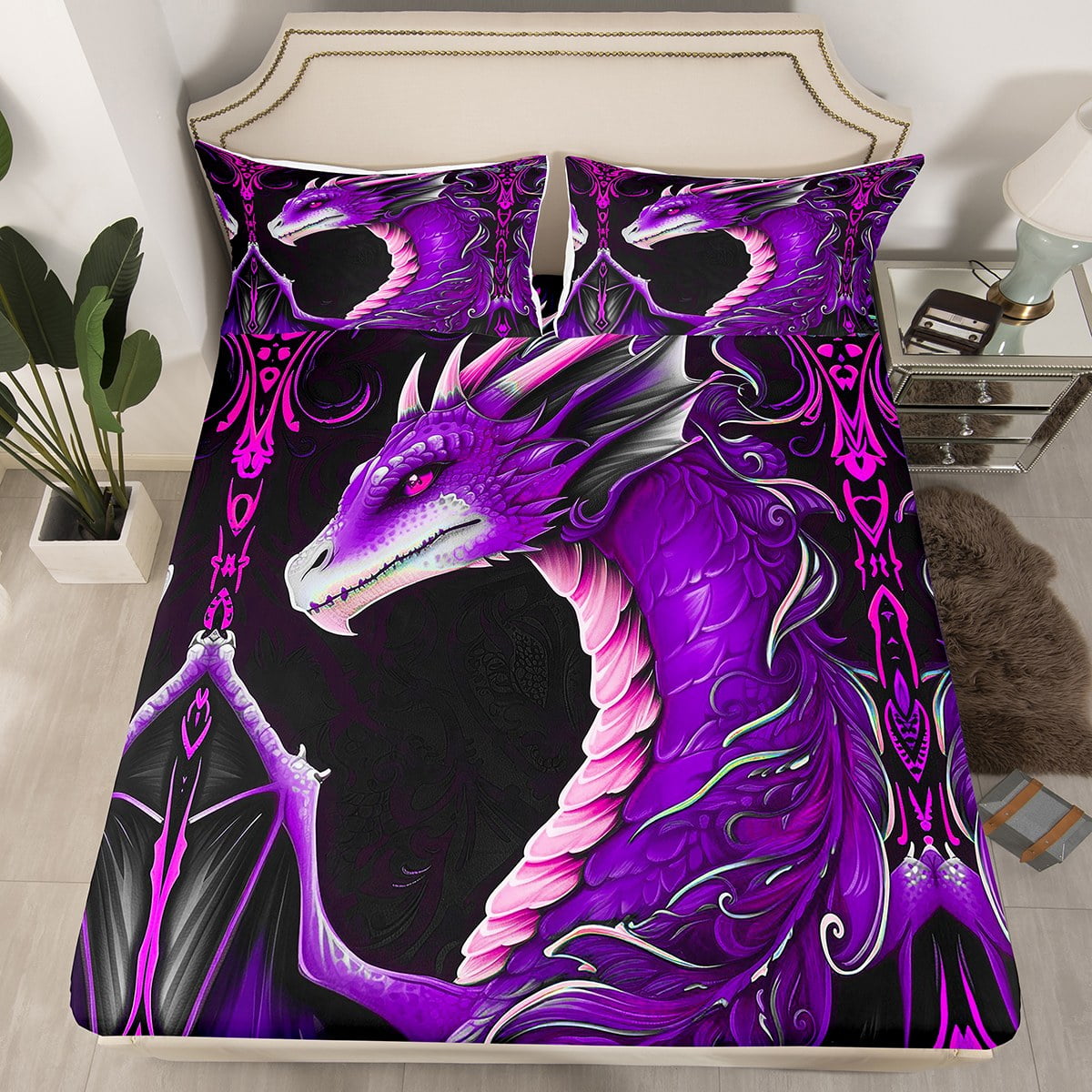 3D Dragon Fitted Sheet Queen Vintage Gothic Bed Sheets,Women's Gothic