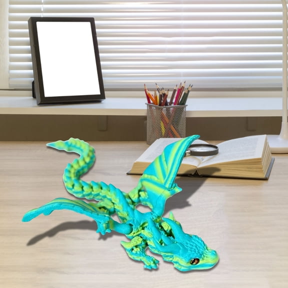 3D Dragon Model, 3D Printed Flexible Articulated Dragon Figurine, Double Horn Gradient Color Toy, Fully Poseable Collectible Statue for Home Desk and Display