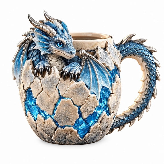 3D Dragon Mug, Fantasy Dragon Coffee Cup, Dragon Egg Coffee Mug, Sculpted Fantasy Coffee Cup with Raised Scales - Blue