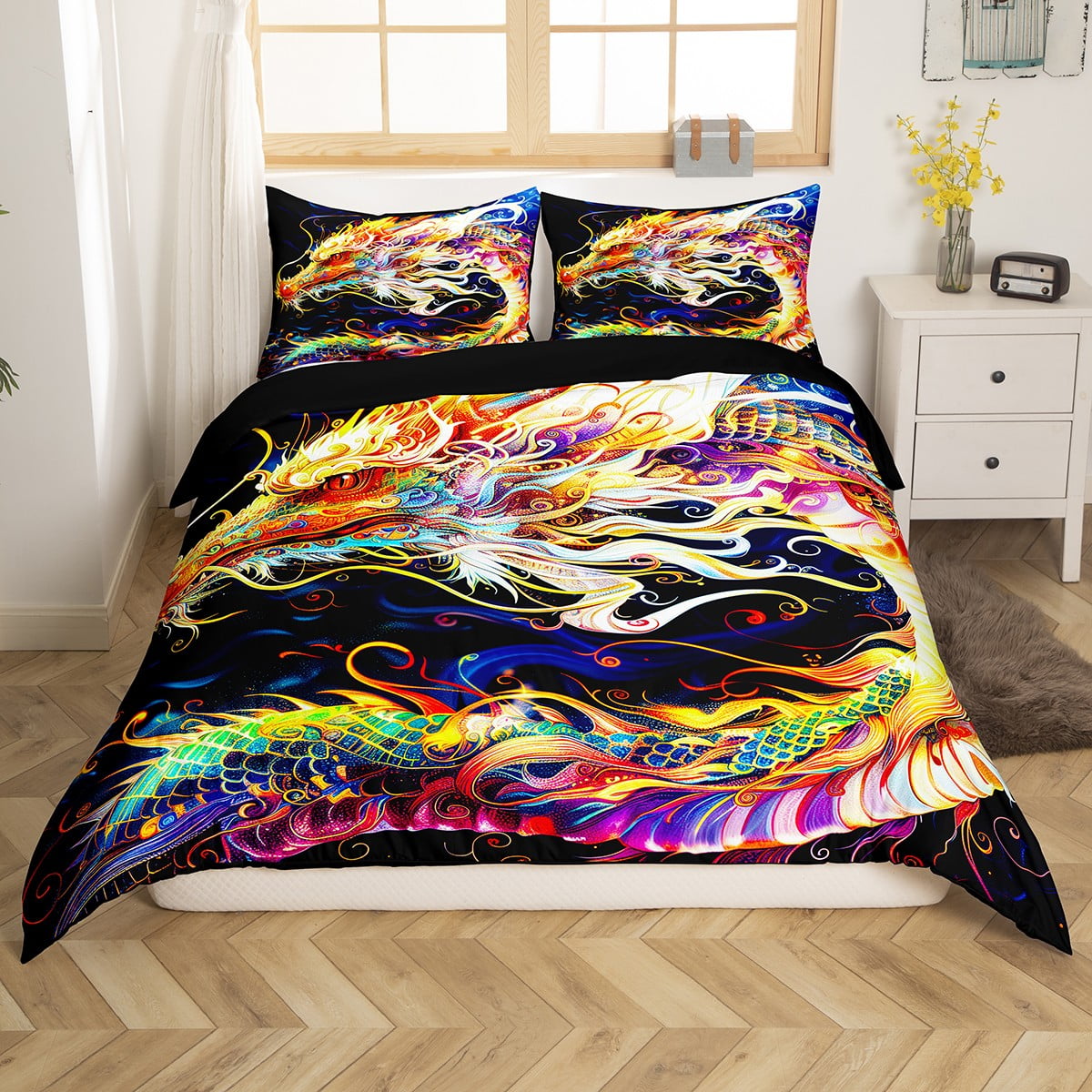 3D Dragon Queen Bedding Sets for Boys,Watercolor Dragon Scale Comforter