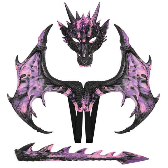 3D Dragon Wings Mask Tail Set,Realistic Dragon Tail Mask Wings Costume for Halloween Carnival,Dragons Cosplay Props