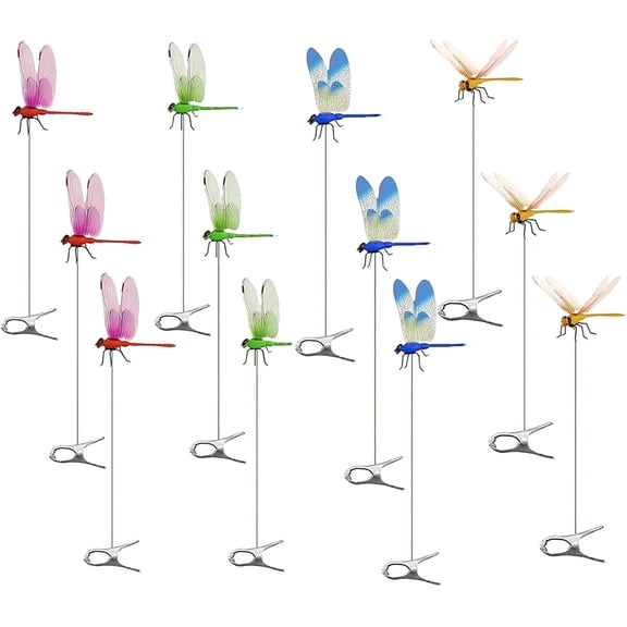 3D Dragonfly Clips Bug Repellent Bird Fly Scare Devices for Indoor Outdoor Garden 12 Pack