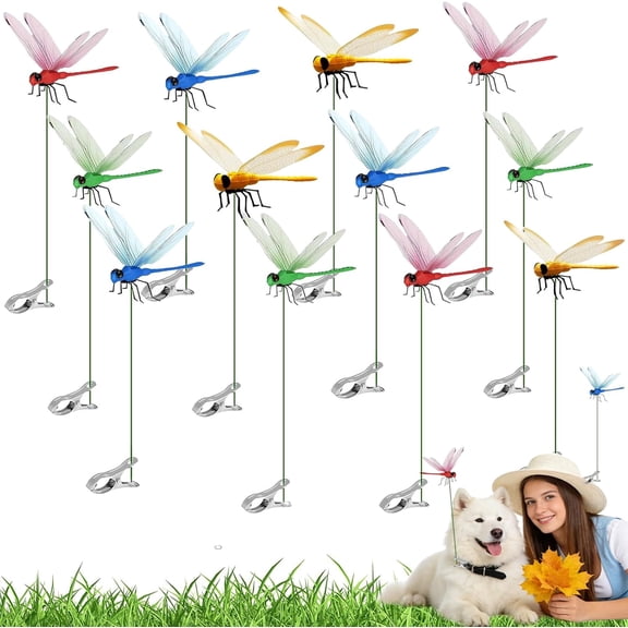 3D Dragonfly Clips Bug Repellent Decor Bird Fly Scare Devices for Indoor Outdoor Garden 12 Pack