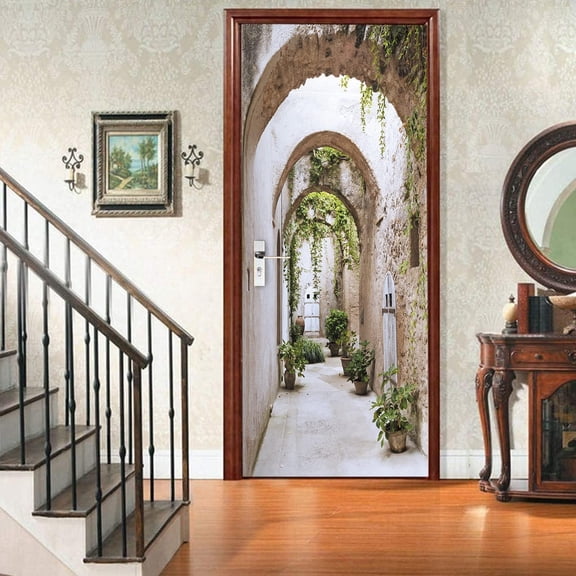 3D Drawbridge Door Stickers Peel and Stick Removable Door Wallpaper Wall Murals Poster