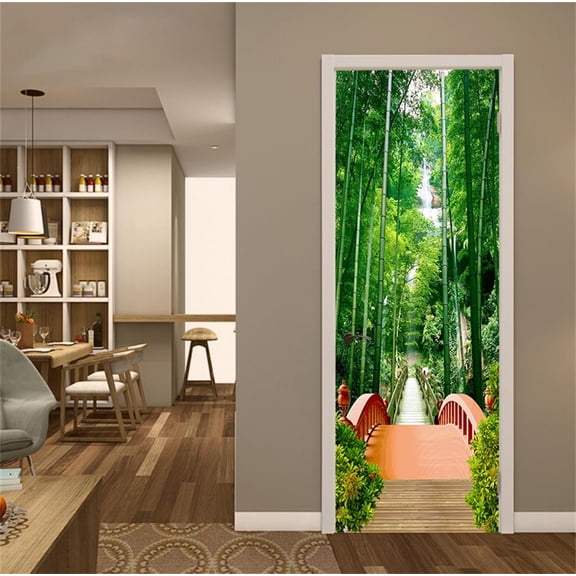3D Drawbridge Door Stickers Peel and Stick Removable Door Wallpaper Wall Murals Poster