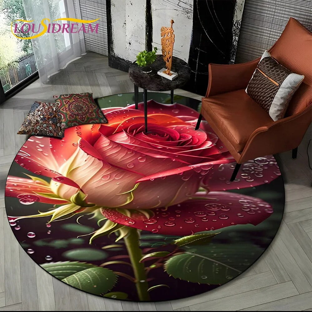 3D Dream Flower Rose Daisy Nordic Round Carpet Rug for Living Room