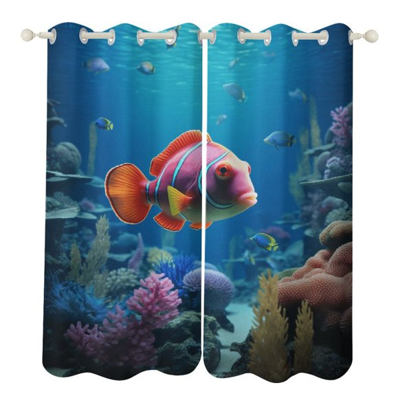 3D Dream Underwater World Fish 2 Panels 3D Printing Pattern Curtain for Bedroom Living Room Kitchen Window Decoration Home