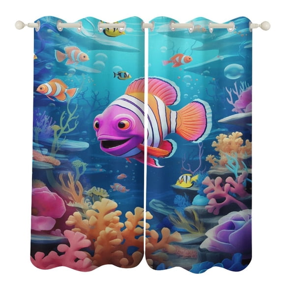 3D Dream Underwater World Fish 2 Panels Curtains for Bedroom Living Room Drapes Kitchen Window Curtain Home Decor