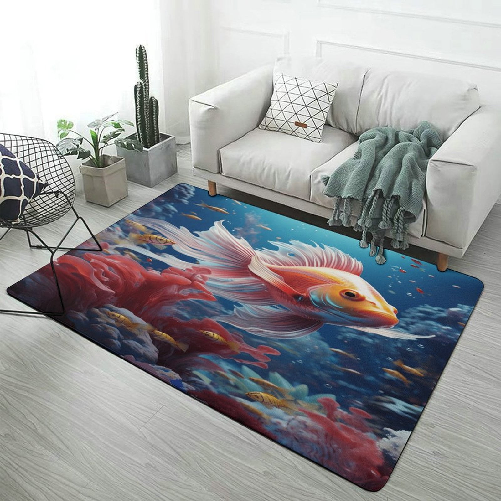 Throw Rug Fish 3D Dream Underwater World Fish Area Rugs Carpet Suitable for Living ...