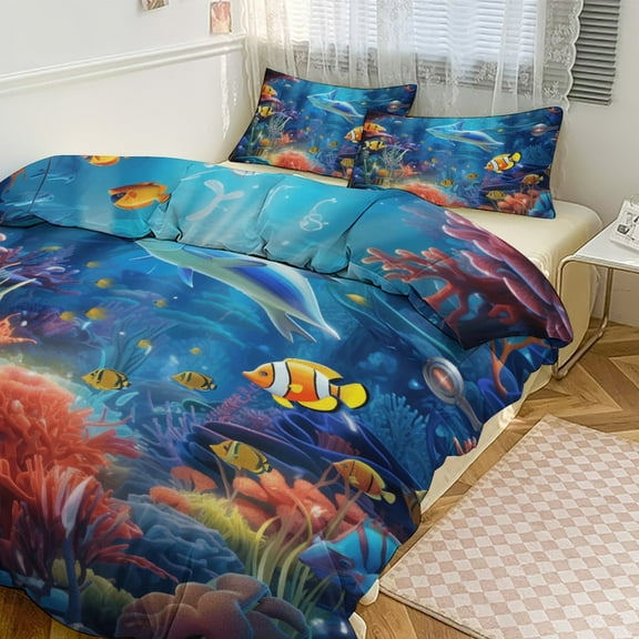 3D Dream Underwater World Fish Bedding Set Couple Bedclothes Pillowcase Customized Home Textiles Bed Set for Bedroom Decoration