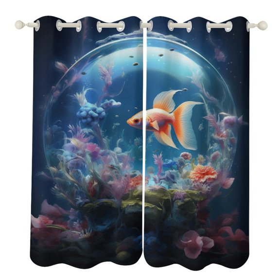 3D Dream Underwater World Fish Blackout Window Curtains for Bedroom Living Room Kicthen High Shading 2 Panels