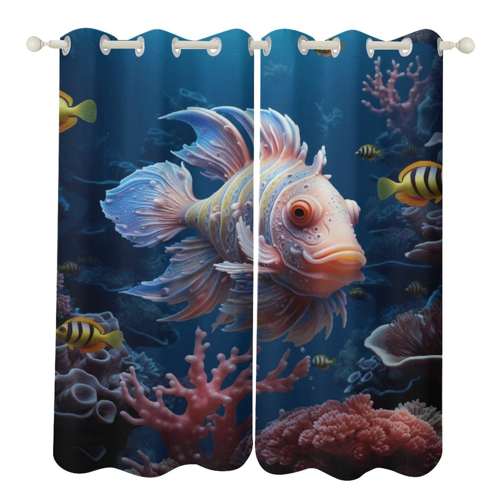 3D Dream Underwater World Fish Luxury Window Curtains Blinds for Living ...