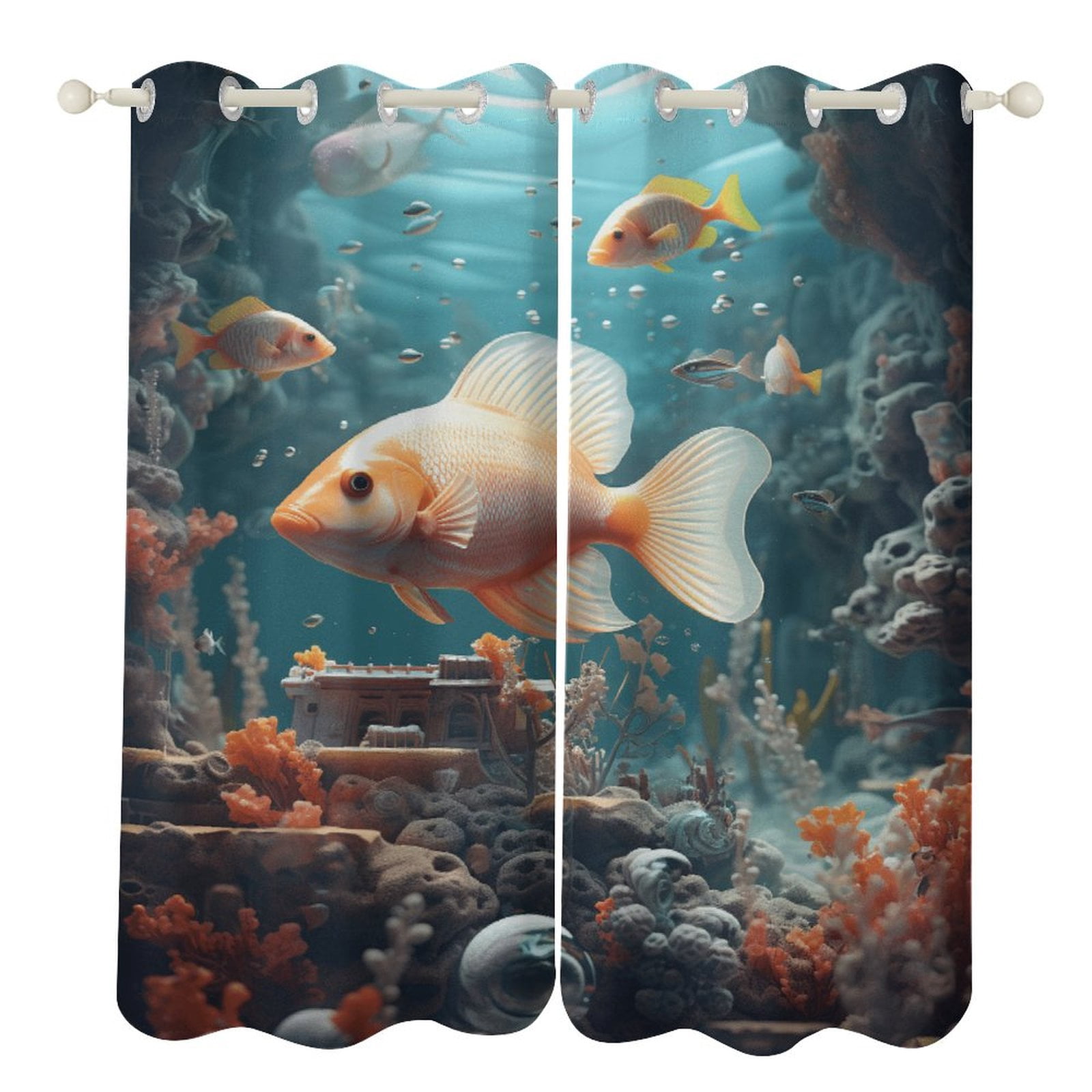 3D Dream Underwater World Fish Luxury Window Curtains Blinds for Living ...